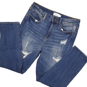 Oasis Womens Distressed High-Rise Jeans Sz 7 Straight-Leg Ankle Denim Blue